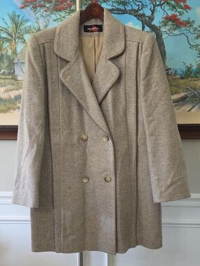 Vintage Alorna Women's Beige Herringbone Wool Coat